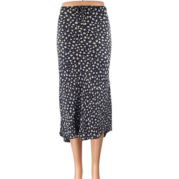 Madewell Women's Navy Blue Floral Drawstring Midi Straight A-line Skirt Size 14 - Picture 1 of 6